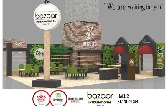 Bazaar International Trade exhibition stand design for Food Istanbul at CNR Expo, Hall 2 Stand 2C04
