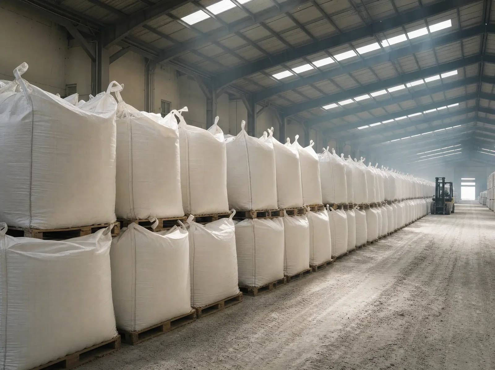 Paletlerde big-bag'ler — silosuz bir rıhtımda ayakta kalan format