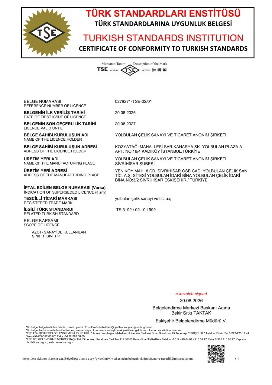 TSE Uygunluk Belgesi – Azot